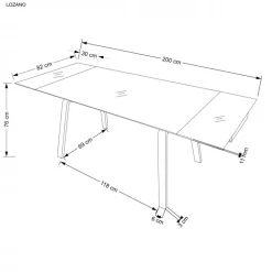 LOZANO Spisebord med udtræk, Sort marmor / Valnød