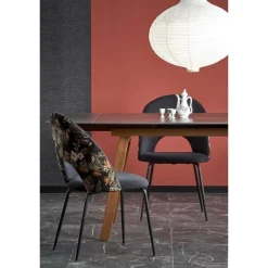 LOZANO Spisebord med udtræk, Sort marmor / Valnød