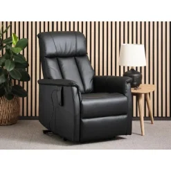 Lucas lænestol m. indbygget skammel og løftefunktion sort ægte læder