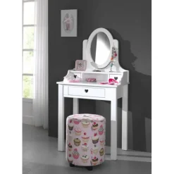 Makeupbord med spejl – Amori, hvid