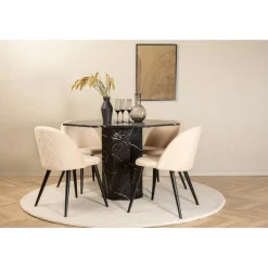 Marbs Rundt Spisebordssæt - Beige og Sort