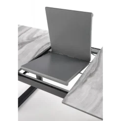 MARLEY Spisebord med udtræk, - top - Hvid marmor / Grå, ben - Sort