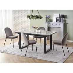 MARLEY Spisebord med udtræk, - top - Hvid marmor / Grå, ben - Sort