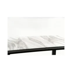 MARLEY Spisebord med udtræk, - top - Hvid marmor / Grå, ben - Sort