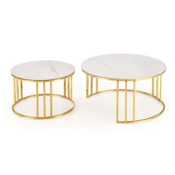 MERCURY 3 sæt af 2 sofaborde, Hvid marmor / guld