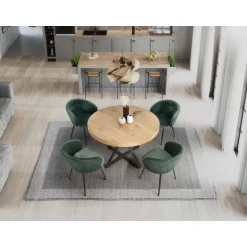 MERCY Spisebord med udtræk, - bordplade - gylden eg, ben - Sort