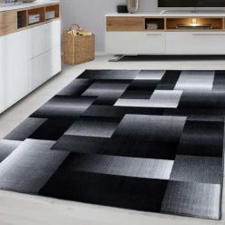 Miami Kortluvet Tæppeløber Abstrakt Ternet - Sort