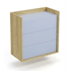 MOBIUS kommode 3S - hikora eg/Lyseblå