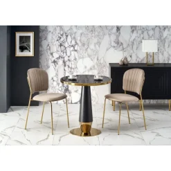 MOLINA Rundt spisebord, Sort marmor / Sort / guld