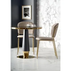 MOLINA Rundt spisebord, Sort marmor / Sort / guld