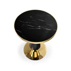 MOLINA Rundt spisebord, Sort marmor / Sort / guld