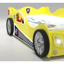 Monza Racer Gul børneseng med Madras - 90 x 190 cm