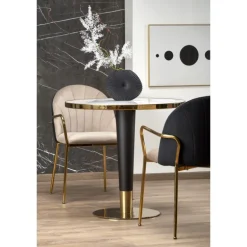 MORATA Rundt spisebord, Hvid marmor / Sort / guld