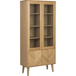 Nagano vitrineskab, med 2 låger - glas og natur egefiner/eg