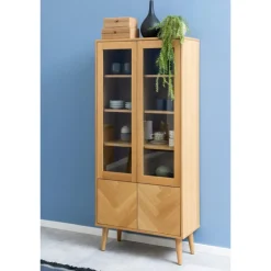 Nagano vitrineskab, med 2 låger - glas og natur egefiner/eg