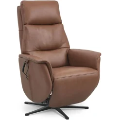Nicolai Læder lænestol m. indbygget skammel og løftefunktion Cognac
