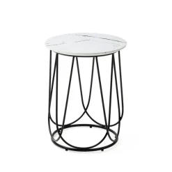 NUBIRA S sofabord ramme - Sort, top - Hvid marmor