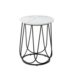 NUBIRA S sofabord ramme - Sort, top - Hvid marmor