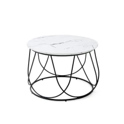 NUBIRA sofabordstel - Sort, top - Hvid marmor