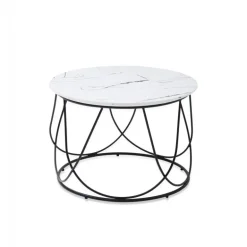 NUBIRA sofabordstel - Sort, top - Hvid marmor