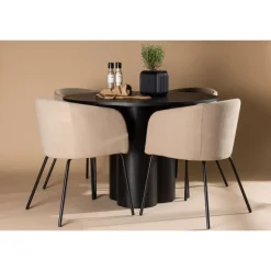 Olivia Rund Spisebordssæt - Beige og Sort