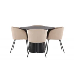 Olivia Rund Spisebordssæt - Beige og Sort