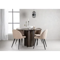 Olivia Rund Spisebordssæt - Beige og Mocca