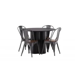 Olivia Rund Spisebordssæt - Sort og Valnød