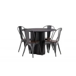 Olivia Rund Spisebordssæt - Sort og Valnød