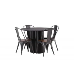 Olivia Rund Spisebordssæt - Sort og Valnød