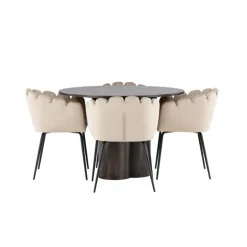 Olivia Rund Spisebordssæt - Beige og Mocca
