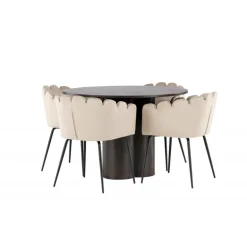 Olivia Rund Spisebordssæt - Beige og Mocca