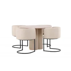Olivia Rund Spisebordssæt - Beige og Hvid