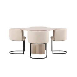 Olivia Rund Spisebordssæt - Beige og Hvid