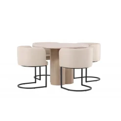 Olivia Rund Spisebordssæt - Beige og Hvid