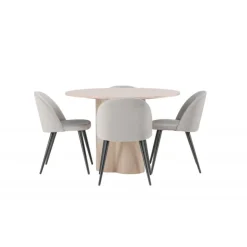 Olivia Rund Spisebordssæt - Grå og Hvid