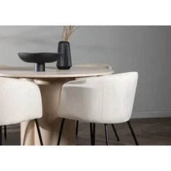 Olivia Rund Spisebordssæt - Beige og Hvid