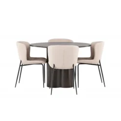Olivia Rund Spisebordssæt - Beige og Mocca