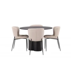 Olivia Rund Spisebordssæt - Sort og Mørkegrå