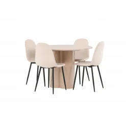 Olivia Rund Spisebordssæt - Beige og Hvid