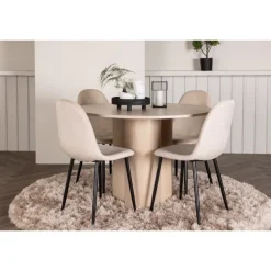 Olivia Rund Spisebordssæt - Beige og Hvid
