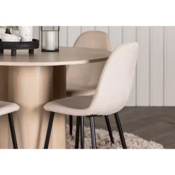 Olivia Rund Spisebordssæt - Beige og Hvid