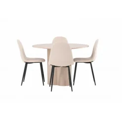 Olivia Rund Spisebordssæt - Beige og Hvid