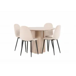 Olivia Rund Spisebordssæt - Beige og Hvid
