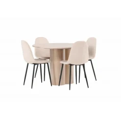 Olivia Rund Spisebordssæt - Beige og Hvid