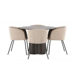 Olivia Rund Spisebordssæt - Beige og Mocca