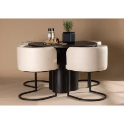 Olivia Rund Spisebordssæt - Beige og Sort