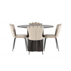 Olivia Rund Spisebordssæte - Beige og Mocca