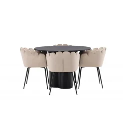 Olivia Rund Spisebordssæte - Beige og Sort