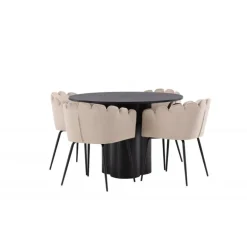 Olivia Rund Spisebordssæte - Beige og Sort